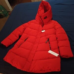 Large red Calvin Klein winter coat